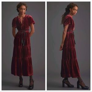 Anthropologie Somerset Velvet Maxi Dress Wine Burgundy Deep Red S M L